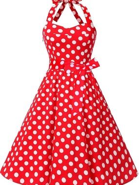 Red Polka Dot Halter Dress - Classic Retro Style